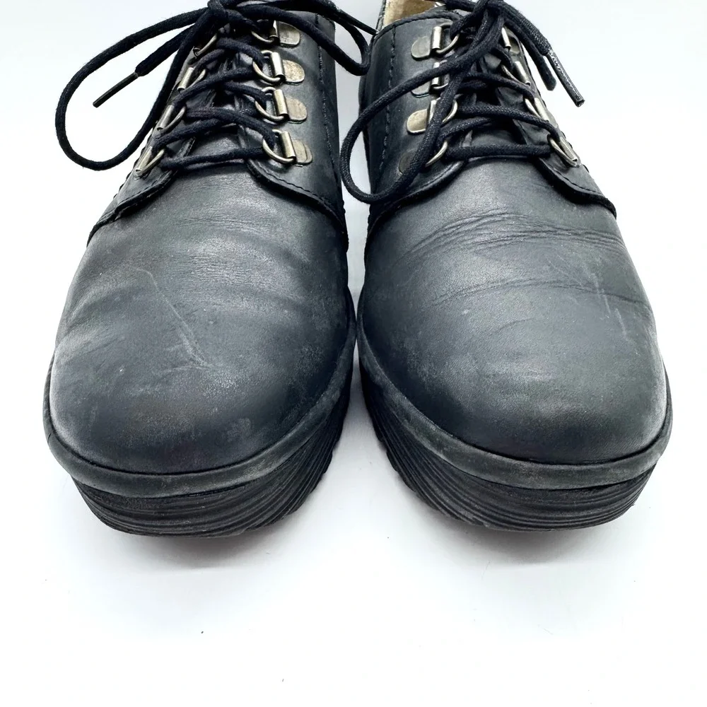 FLY LONDON Yill773 Black P500773000 Lace Up Wedge Booties Size 42 Artsy Boho